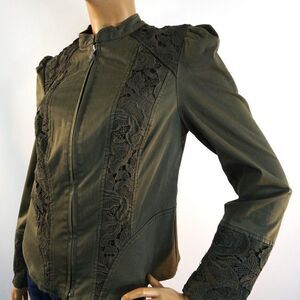 INC International Concepts Army Jacket Size M Femme Force Army Green Lace